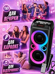 Bluetooth колонка з мікрофоном 2 динаміки 8.5" LED-підсвітка чорна (49675979) - мініатюра 4