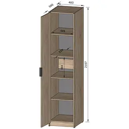 Шафа-пенал з полицями для одягу Moreli Forte F-0013 у стилі Loft 483х2107х590 мм Дуб Гранж Пісочний - мініатюра 3