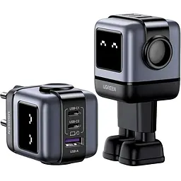 Зарядний пристрій 3xUSB 65W (2xUSB-C+USB-A) Gan Robot tech Fast Charger Сірий CD361 Ugreen - мініатюра 4