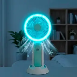 Настільний мінівентилятор Mini Portable Fan 3 Вт із підставкою для телефона та LED-підсвіткою, блакитний, ручний вентилятор - мініатюра 2