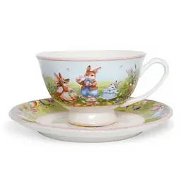 Чашка порцелянова для чаю Rabbit Family 200 мл HP-7323-9 біла з блюдцем чашка чайна подарункова Yiwu HP-7323-9