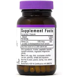 Вітамін D3 Bluebonnet Nutrition 125 мкг 60 вегетаріанських капсул - мініатюра 2