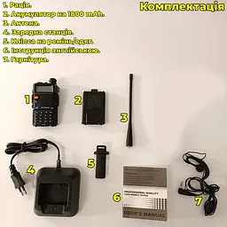 Рація дводіапазонна Baofeng UV-5R (136-174 MHz, 400-520 MHz), 8 Вт, 1800 mAh + Гарнітура у подарунок - мініатюра 2