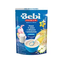 Дитяча каша Bebi Premium молочна 3 злаки з яблуком та ромашкою +6 міс. 200 г (8606019654399)