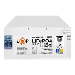 Акумулятор LP LiFePO4 51,2V - 230 Ah (11776Wh) (BMS SP 200A/100A) RM RS485/CAN LCD WH - мініатюра 6