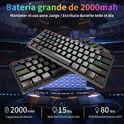 Механічна клавіатура BNFU, 61 багатокольорова RGB-клавіша зі світлодіодним підсвічуванням, міні-офісна клавіатура для Window - мініатюра 5