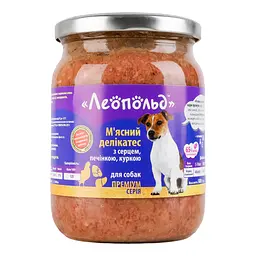 Вологий корм Леопольд м'ясні делікатеси з серцем, печінкою, куркою для собак 500 г