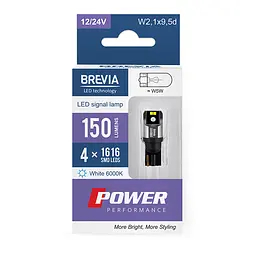 Автолампа Brevia Power LED W5W 150Lm 4x1616SMD 12/24V CANbus, 2шт(10108X2)