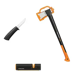 Набір Fiskars для лісорубних робіт: колун, ніж і точилка