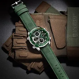 Наручний годинник чоловічий NaviForce Fly Army Hook Green 2 ремінці Сріблястий (3594) - мініатюра 4