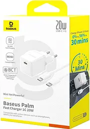 Мережевий адаптер Baseus Palm Fast Charger 1C 20 W + Cable Type-C to Type-C P10111602213-01 Білий - мініатюра 2
