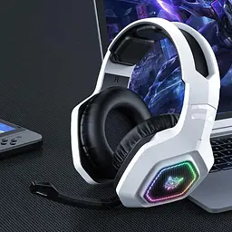 Геймерські ігрові Bluetooth навушники Onikuma B100 з висувним мікрофоном і LED підсвічуванням White - мініатюра 9
