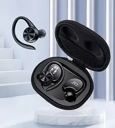 Бездротові спортивні Bluetooth навушники TWS J92 з тканинним зарядним кейсом, сенсорами управління чорні - мініатюра 4