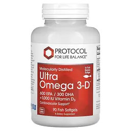 Омега-3 з вітаміном Д3 Protocol for Life Balance Ultra Omega 3-D 600 ЕПК/300 ДГК 90 риб. капс