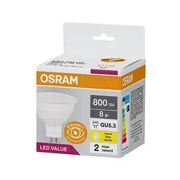 Лампочка Osram LED VALUE, MR16, 8W, 3000K, GU5.3 (4058075689428) - мініатюра 2