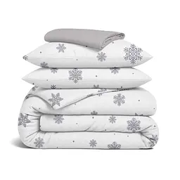 Сімейний комплект фланель з простирадлом на резинці SNOWFLAKES SILVER CS6 COSAS (4822052480090)