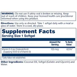Вітаміни Solaray Super Bio Vitamin D3 in Coconut oil 125 мкг 120 капсул - мініатюра 2
