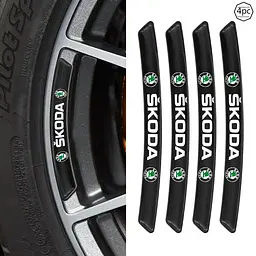 Емблема обода колеса Skoda 4 шт Алюміній наклейка на диски на скотчі Чорні - мініатюра 3