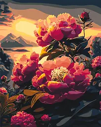 Картина за номерами Півонії на фоні гір. Квіти 40x50 см Origami LW 2004