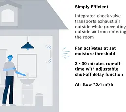 Побутовий витяжний вентилятор Bosch Silent 125 мм із сенсором вологості та автоматичним таймером - мініатюра 2