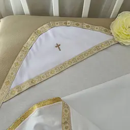 Крижма "Святкова Модель-1" інтерлок 75*100 см Betis Білий із золотим - мініатюра 2