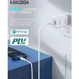 Зарядний пристрій смартфона KAKUSIGA KSC812 PD 25 W QC 3.0 fast charger + кабель 3 А - мініатюра 3