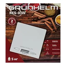 Кухонні настільні електронні ваги Grunhelm KES-01W із сенсорним керуванням до 5кг LCD-дисплей Білий - мініатюра 2