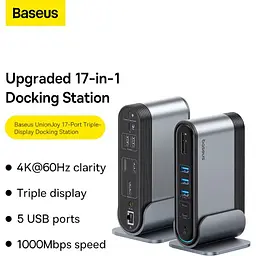 USB-хаб Baseus UnionJoy 17-Port Triple-Display Gray (B00532304811-00) [158346] - мініатюра 4