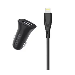 Автомобільний зарядний пристрій SkyDolphin SZ09L (2USB, 3.4A) Black + кабель Lightning (AZP-000109) - мініатюра 2
