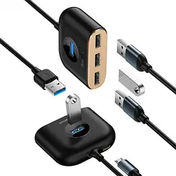 Usb-хаб Baseus Square round 4 in 1 Usb Hub Adapter (Usb3.0 TO Usb3.0x1+Usb2.0x3) 1m Чорний (CAHub-AY01 - мініатюра 2