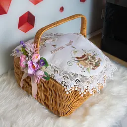 Вишита серветка на пасхальний кошик з ажурним мереживом 40х60 см №31, Kitchen Master Білий 86074 - мініатюра 4