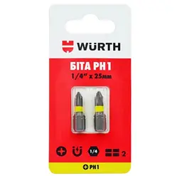 Бита Wurth PH1 1/4IN L25 мм 2 шт. в блистере (1614176274902)