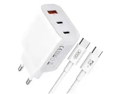 Мережевий зарядний пристрій XO L117 PD45W/QC18W (2 USB-C+1USB-A) з кабелем Type-C Білий