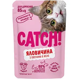 Вологий корм Catch! з яловичиною та овочами в желе, для дорослих котів 85 г