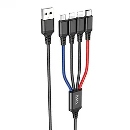 Кабель Hoco X76 4-in-1 Super charging cable ( iP + iP + Type-C + Micro ) Black