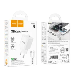 Зарядний комплект Hoco C146A Mini Charger 1USB-C PD/QC 20W 5V/3A Type-C to Type-C White (35279_3345665) - мініатюра 2