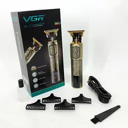Машинка для стрижки волосся V-073 акумуляторний бездротовий триммер для бороди та вусів 4 насадки 5 Вт Бронза - мініатюра 9