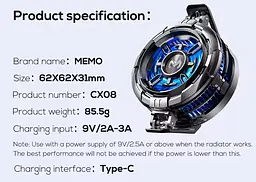 Охолодження-вентилятор для телефону MEMO Dobe з RGB fronzen type Чорний - мініатюра 5