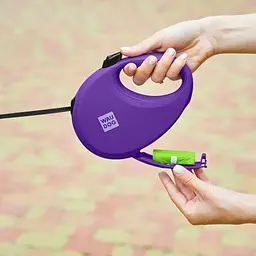 Повідець-рулетка для собак Waudog R-leash з контейнером для пакетів, світловідбивна стрічка, L до 40 кг, 5 м фіолетовий - мініатюра 7