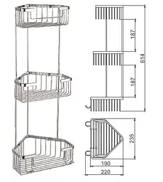 Полиця кутова Frap F351-2, 3-х ярусна, 240x570 мм, нержавіюча сталь, хром, Хром - мініатюра 2