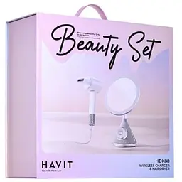 Набір Havit HDK88 Beauty Set 5 в 1 фен, дзеркало, зарядка, динамік (HV-HDK88-WHGY) - мініатюра 1