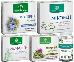 Програма при алергії Фіалергін, Спіруліна Р.К Гепатовіт, Мікобен, Лімфорен, "Рослина Карпат"