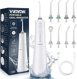 Акумуляторний іригатор Vimmk, 8 насадок, 5 режимів, 21 день роботи на одному заряді, IPX7 водозахист, резервуар 300 мл