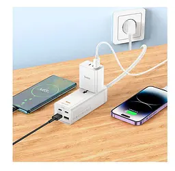 Мережевий фільтр-подовжувач HOCO AC-10A 1x220V+2хUSB+ 2хType-C 65 Вт, 1,5 м, 220 В, White - мініатюра 2