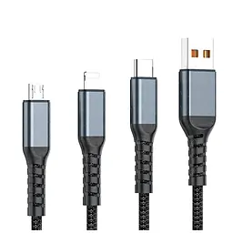 Дата кабель USB 2.0 AM to Lightning + Micro 5P + USB-C 1.2m 100W nylon black XoKo (SC-3100) - мініатюра 2