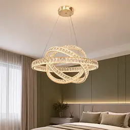 Підвісна світлодіодна люстра-сфера Artlight 569/600GD золота з кришталевими кільцями, що перетинаються, пультом і диммером