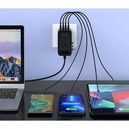 Зарядний пристрій Choetech 4xUSB 100 Вт PD (2xUSB-C + 2xUSB-A), модель Diamond, чорний (PD6028-BK) - мініатюра 2