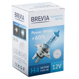 Галогенова лампа Brevia H4 12V 60/55W P43t Power White +60% 4300K CP(12040PWC)