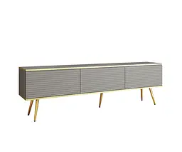 Тумба під телевізор Perfect Home Оро / Oro 3-дверна з золотими ніжками RTV175 MDF Сірий (PFH-091342) - мініатюра 3
