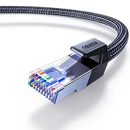 Мережевий кабель Ethernet Cat 8 UGREEN NW153 10 м патч-корд зі штекерами RJ45 на обох кінцях теоретична швидкість передавання до 40 Гбіт/с сумісний із мережами до категорії 6A включно зовнішній діаметр 6,5 мм екранування F/FTP плетена зовнішня оболонка жили з чистої міді з пилозахисними ковпачками на обох штекерах смуга пропускання 2000 МГц чорний (30795)